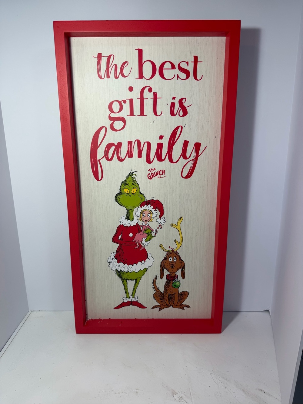 Licensed Grinch 'The Best Gift Is Family' Red Framed Holiday Sign